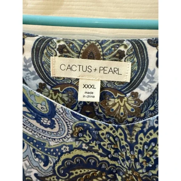 Cactus + Pearl LINED Tunic CAFTAN STYLE Top Blouse ATTACHED TANK Beads XXXL Plus - Picture 2 of 13